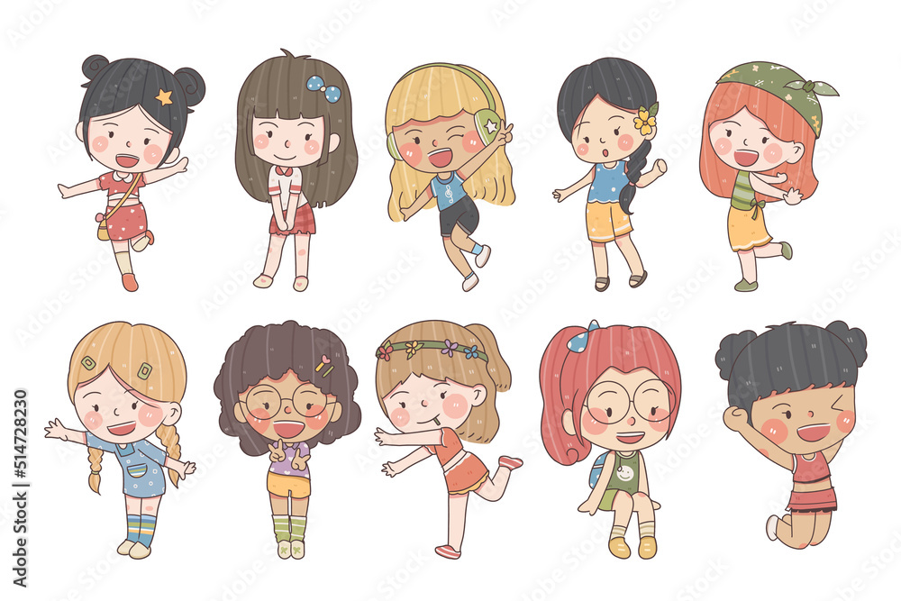girl kid child expression vector illustration set girl kid child expression vector illustration set