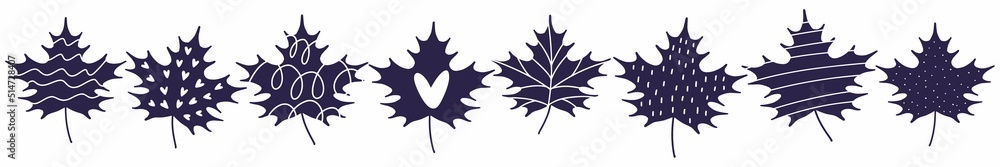 Obraz premium Vector horizontal pattern with maple leaves drawn by hand