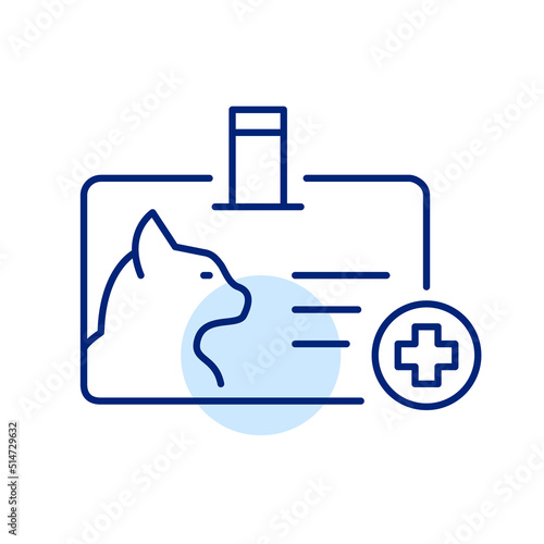 Cat medical id card. Pet insurance plan. Pixel perfect, editable stroke line art icon