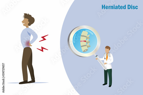 Man suffering from herniated disc, spine backbone pain. Backache from office syndrome. Medical and healthcare concept.