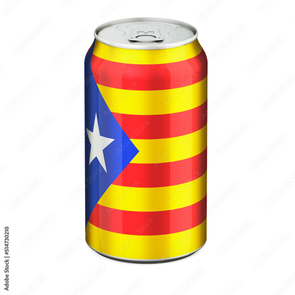 Catalan flag painted on the drink metallic can. 3D rendering Catalan flag painted on the drink metallic can. 3D rendering