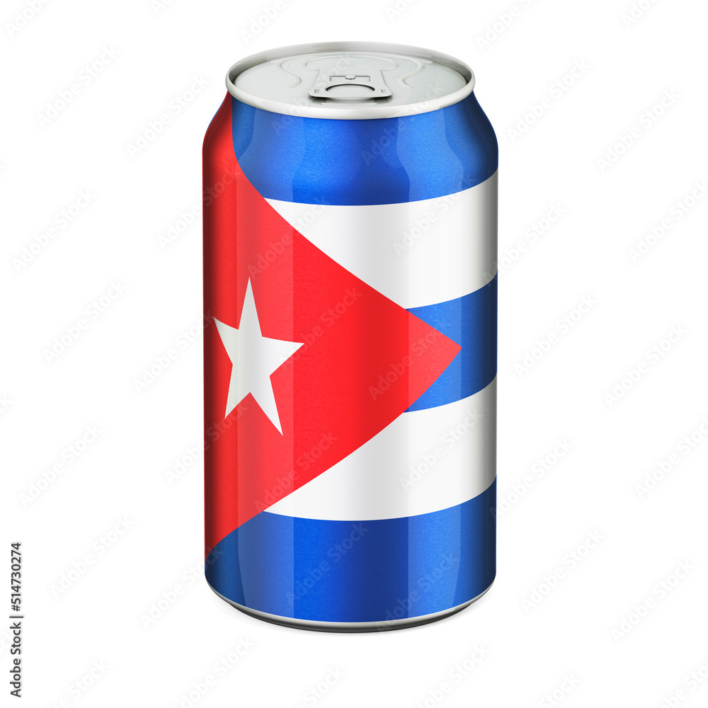 Cuban flag painted on the drink metallic can. 3D rendering Cuban flag painted on the drink metallic can. 3D rendering