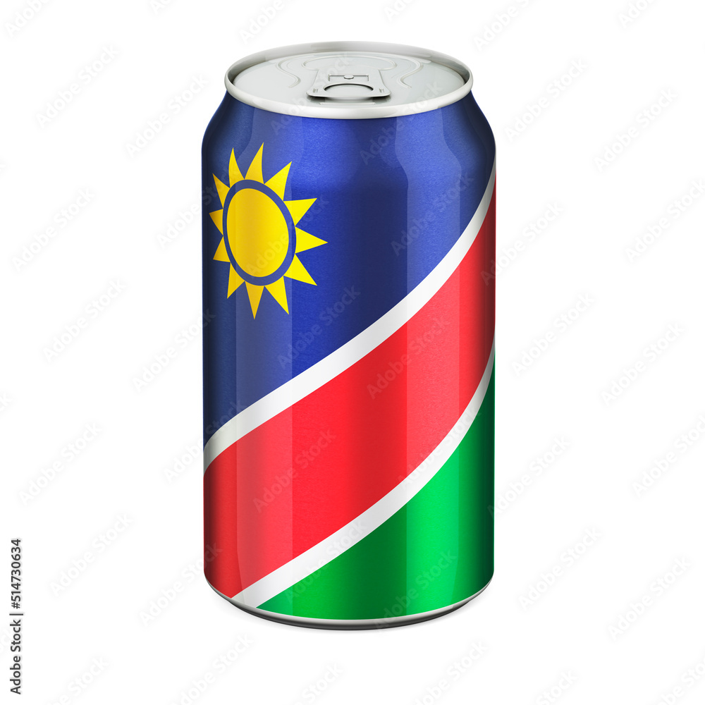 Namibian flag painted on the drink metallic can. 3D rendering