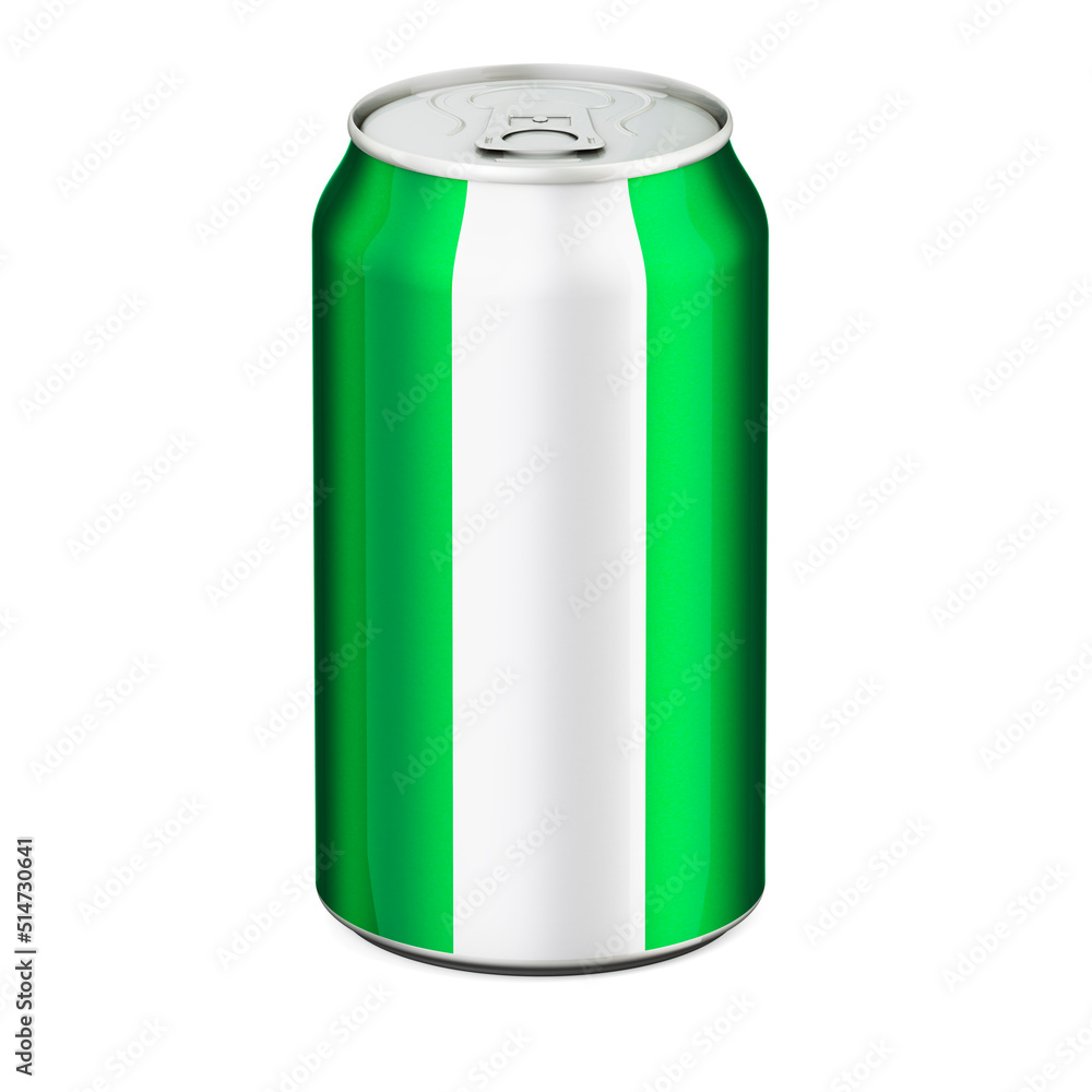 Nigerian flag painted on the drink metallic can. 3D rendering Nigerian flag painted on the drink metallic can. 3D rendering