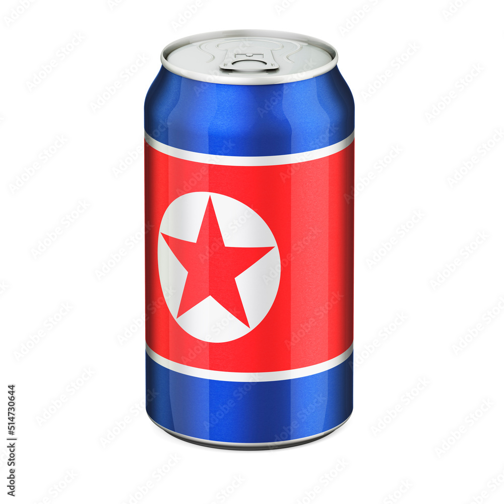 North Korean flag painted on the drink metallic can. 3D rendering North Korean flag painted on the drink metallic can. 3D rendering