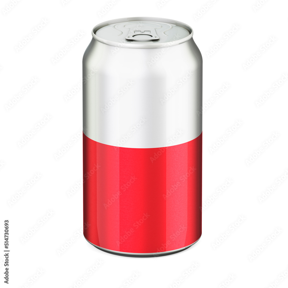 Polish flag painted on the drink metallic can. 3D rendering Polish flag painted on the drink metallic can. 3D rendering