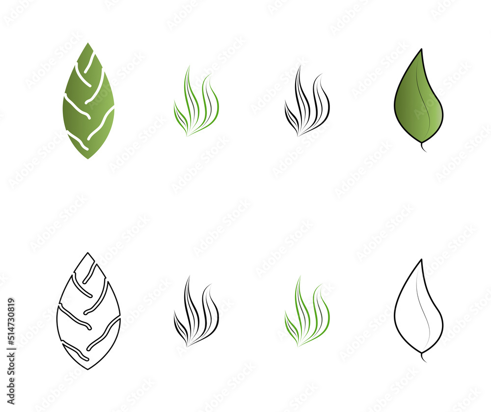 set of green leaves set of green leaves