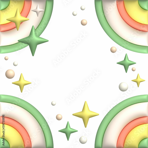 abstract rainbow background. 3d rainbow and star frame. cute Realistic square frame.