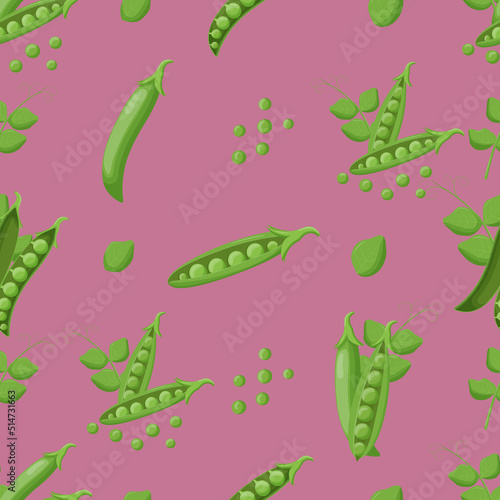 Cute pea seamless pattern. Flat vector illustration