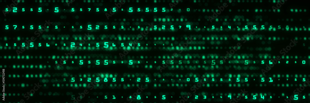 Digital background green matrix. Coding or hacking concept. Flow of random numbers. 3D rendering.