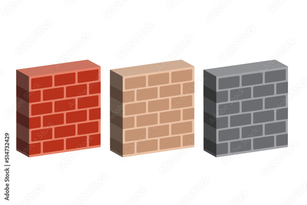 Brick wall isometric on white background.Realistic 3d design Stock ...