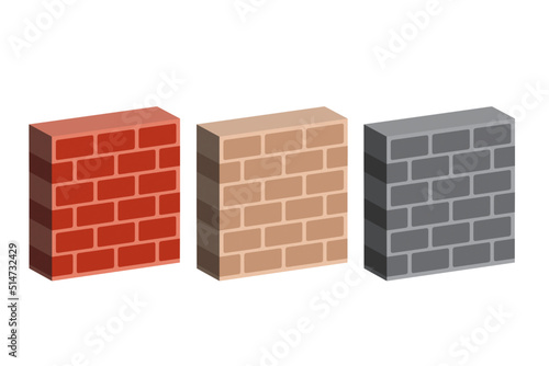 Brick wall isometric on white background.Realistic 3d design