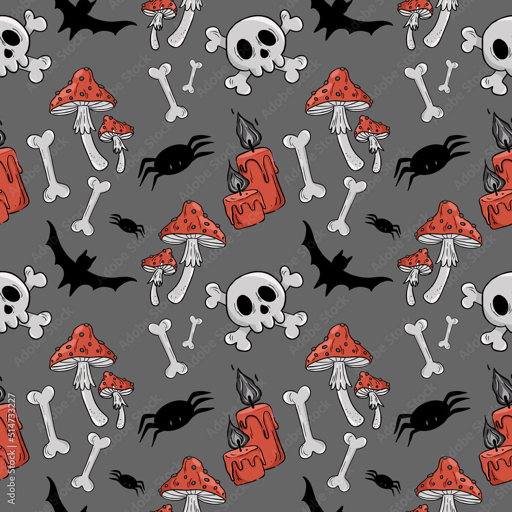 Naklejka premium Pattern with illustrations on the theme of Halloween. Vector illustration