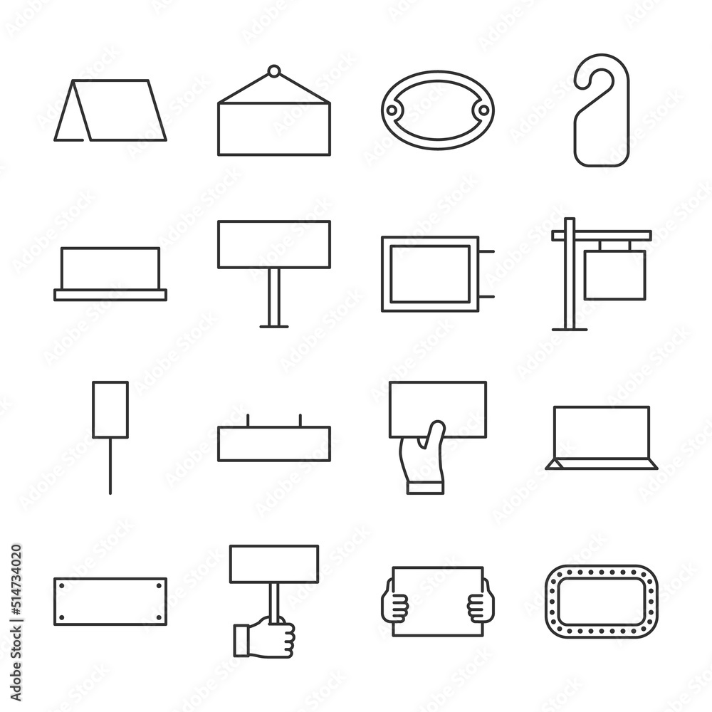 Blank signs icons set. Various shapes of sign on the door, on the table
