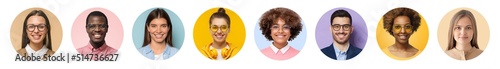Collage of portrait and face of group of young diverse people for profile picture photo