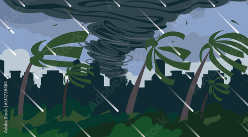 Natural Disasters. The wind and rain are strong and a tornado is approaching.