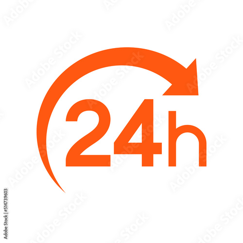 Twenty four hour with arrow loop icon, 24 hours cyclic sign, Opened order execution or delivery, All day business and service, Vector design illustration