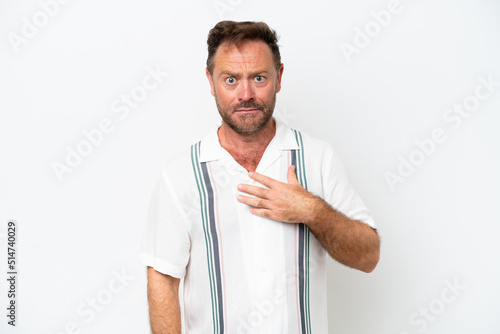 Middle age caucasian man isolated on white background pointing to oneself © luismolinero