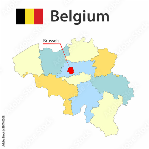 Map with city boundaries and the flag of Belgium.
