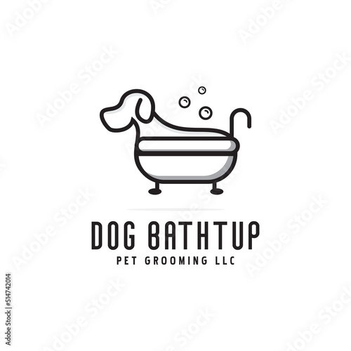 creative simple dog bathtub logo design, pet grooming logo concept, vector template icon