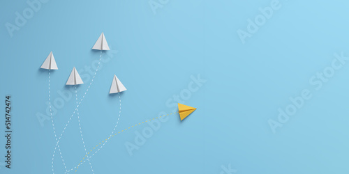 Group of paper airplane in one direction and with one individual pointing in the different way  can be used leadership individuality concepts.