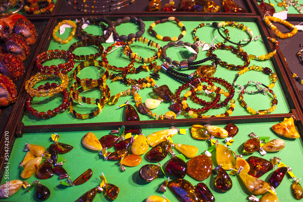 Amber jewelry at the fair in Vilnius