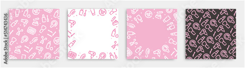 Beauty cosmetics icon pattern background for graphic design.Square vector template set.