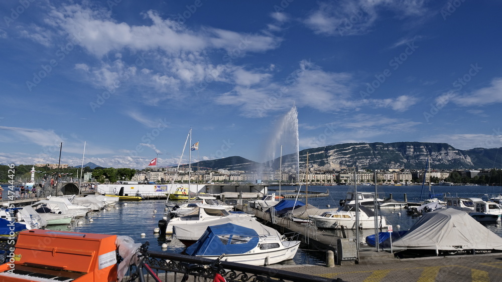Sailling boats in docks in Geneva,Switzerland.