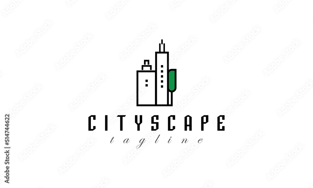 Modern cityscape logo design concept. Abstract building composition emblem.