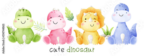 Draw banner baby dinosaur Dino for kids Watercolor style
