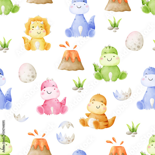 Seamless pattern baby dinosaur Dino for kids