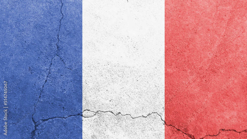 France flag. France flag on cracked cement wall France flag. France flag on cracked cement wall