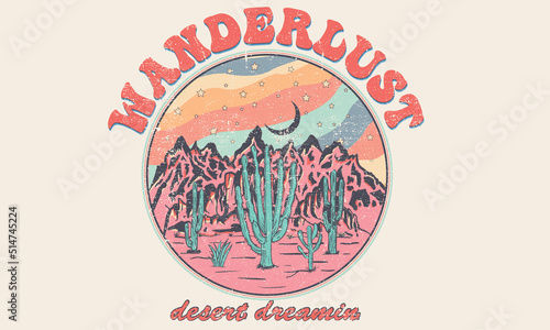 Arizona desert vibes graphic print for fashion and others. Wanderlust desert dreaming artwork. 