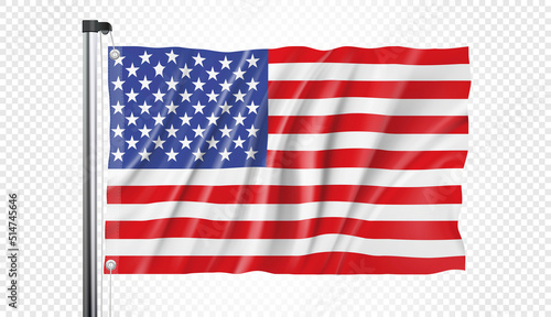 Flag of United States of America isolated on transparent background, Realistic Vector effect