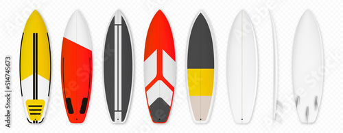 Set of Surfboard custom design, isolated on trasparent background, Vector illustrator