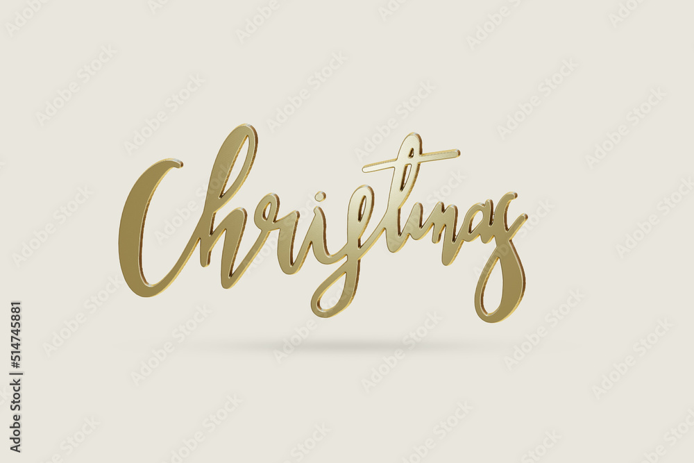 Gold Christmas calligraphy 3d render , isolated on beige color background , illustration 3D Rendering