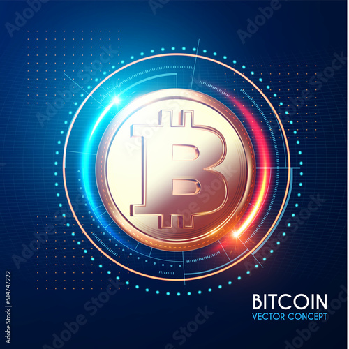 Bitcoin. 3D render crypto money symbol with light effects. Cryptocurrency coin
