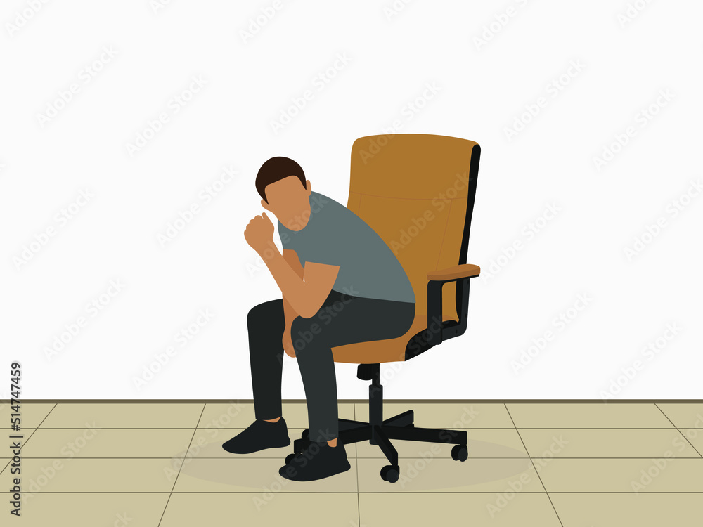 Male character sitting in a computer chair indoors Male character sitting in a computer chair indoors