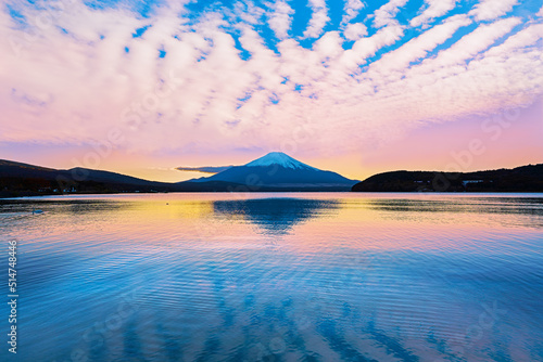 山中湖畔より富士山の夕景