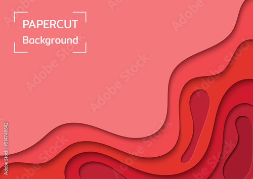 Red Paper cut background. Abstract paper art. Vector design Wavy geometric liquid flow graphic. Celebration and Christmas theme.
