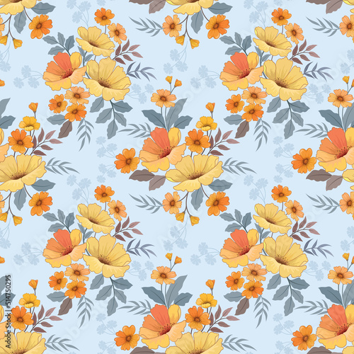 Yellow and orange flowers seamless pattern for fabric  textile  wallpaper  gift wrap.