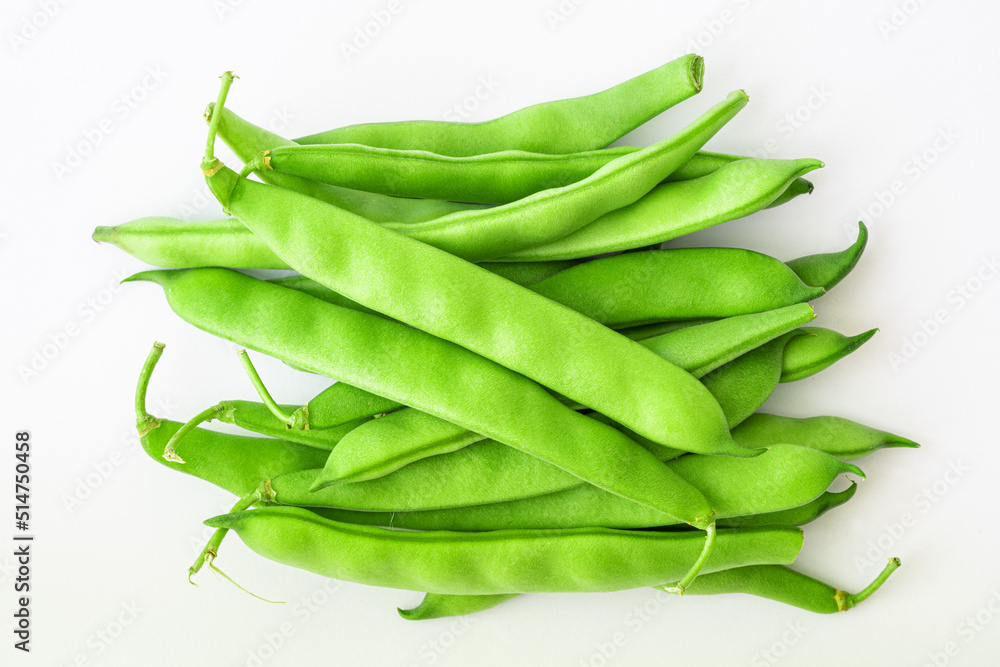 Group of green peas pods isolated on white background. Healthy raw eco food and agriculture Group of green peas pods isolated on white background. Healthy raw eco food and agriculture