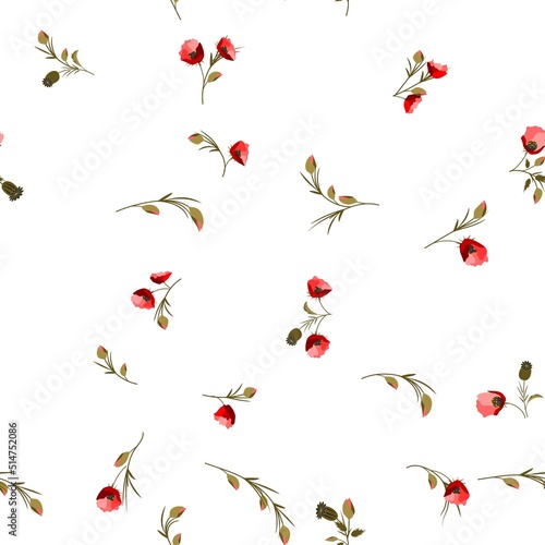 Wallpaper Mural Red poppies are scattered on a white background. Torontodigital.ca