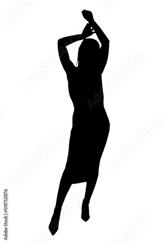 silhouette of a slender girl in a long dress with heels