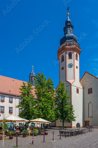 The town hall square with the town church. Karlsruhe, Baden-Württemberg, Germany, Europe .