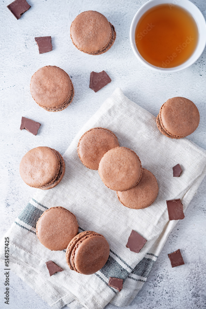 Chocolate macarons with chocolate ganache filling Chocolate macarons with chocolate ganache filling