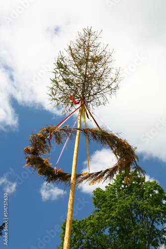 Celebrating the first of May by planting a decorated tree, tradition, Tatranska Lomnica, Slovakia.