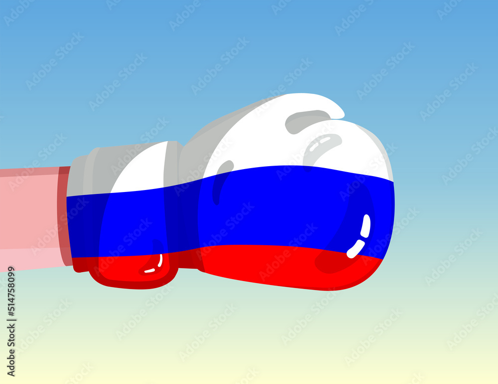 Flag of Russia on boxing glove. Confrontation between countries with competitive power. Offensive attitude. Separation of power. Template ready design. Flag of Russia on boxing glove. Confrontation between countries with competitive power. Offensive attitude. Separation of power. Template ready design.