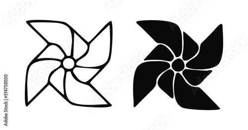 Pinwheel icons in a flat style. Abstract linear and black pinwheel collection. Vector pinwheel logo design