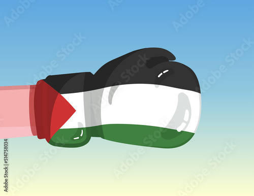 Flag of Palestine on boxing glove. Confrontation between countries with competitive power. Offensive attitude. Separation of power. Template ready design. © Zeybart